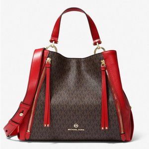 Michael Kors Brooklyn Large Logo and Pebbled Leather Tote Bag